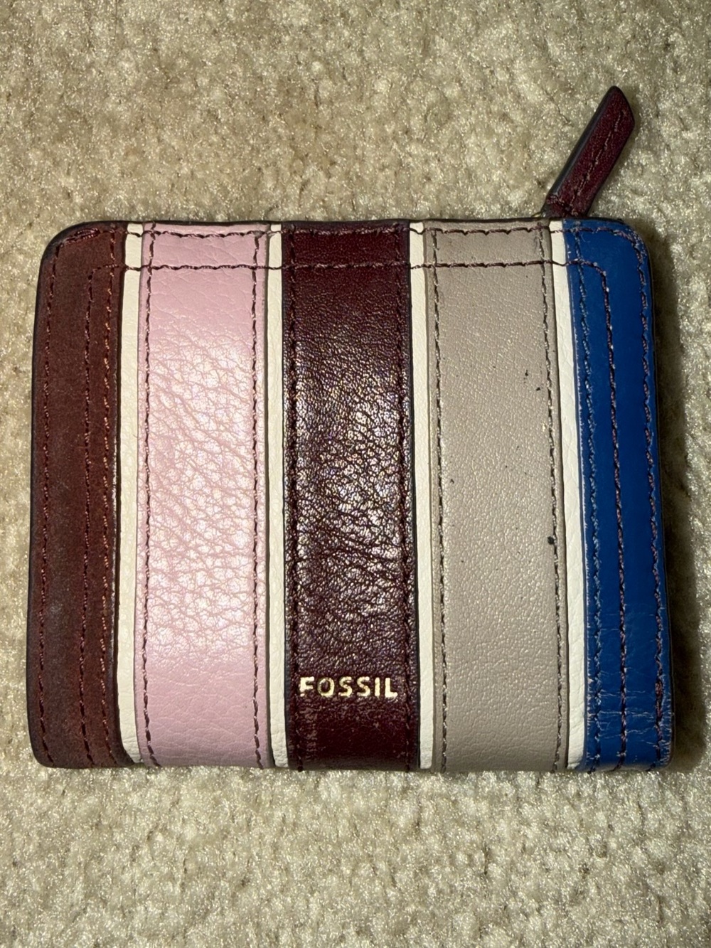 Fossil Logan Small Bifold Wallet Multicolor Striped Leather Design ID Card Slots